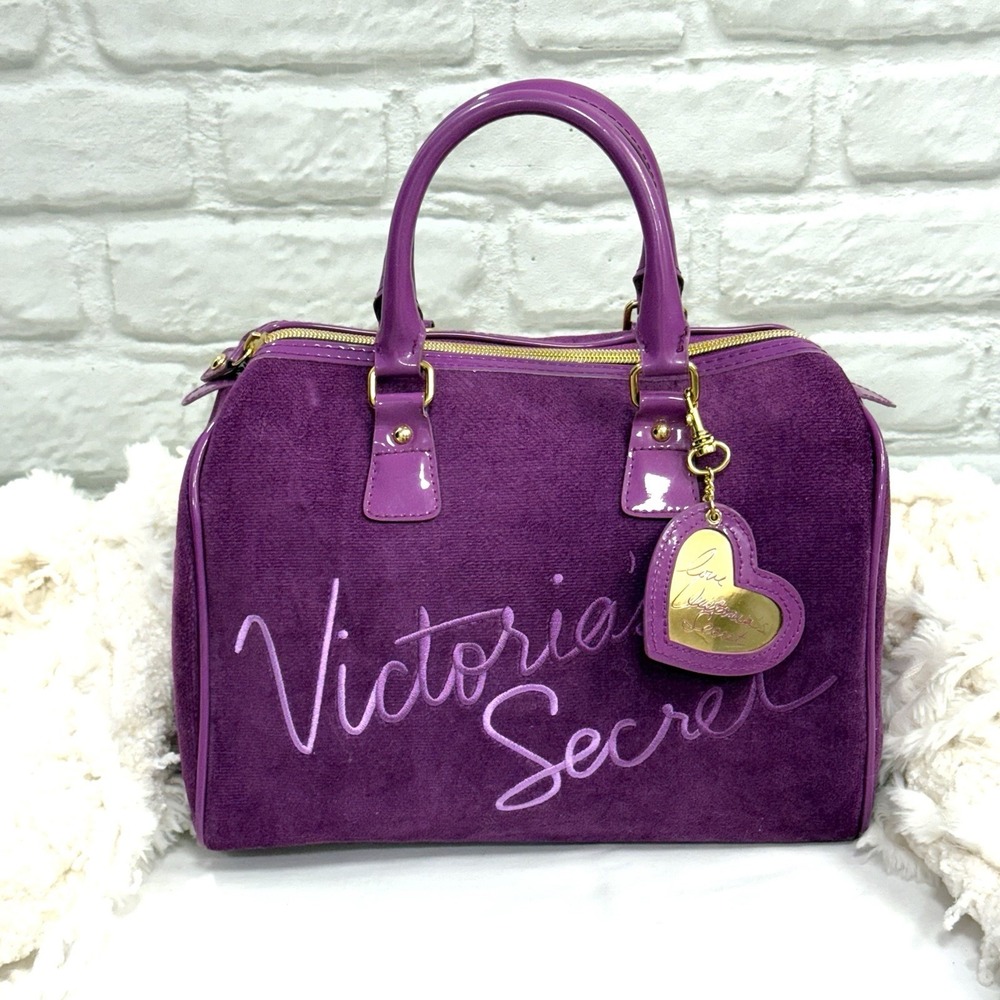 Vtg‎ Y2K Victoria's Secret Lavender Velour Purse 90s Satchel Clueless Velvet Bag